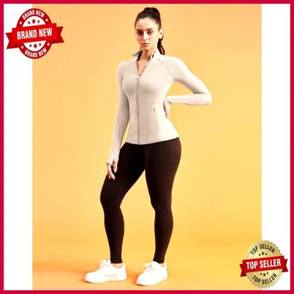 Slim Fit Zip Up Athletic Jacket with Thumb Holes for Running Gym